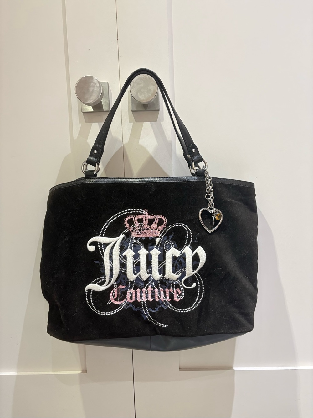 Vintage 2010 Juicy Couture Black Velour Crown Tote Y2K